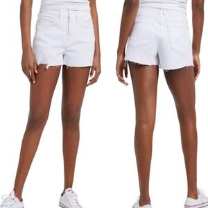 Good American 90s Good Legs High Rise Distressed Denim Shorts White‎ Size 27